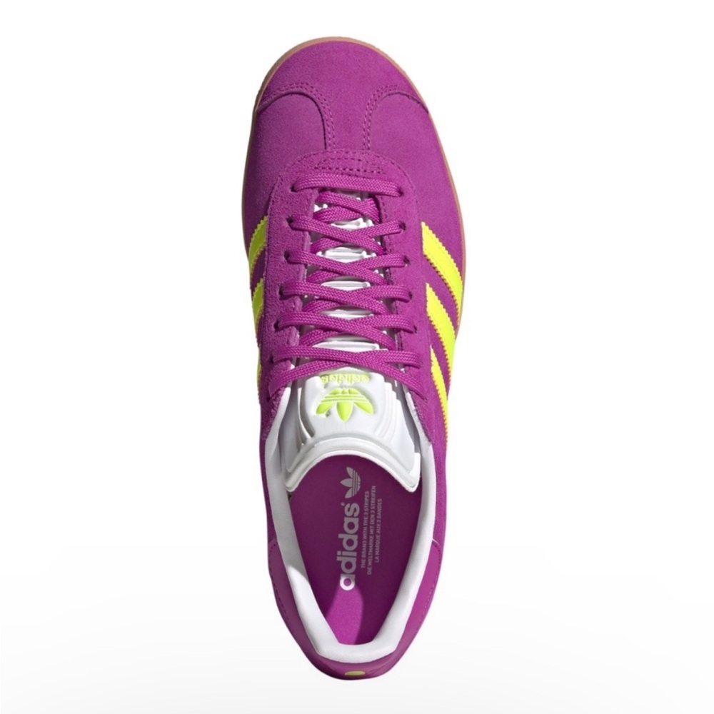 WMNS ADIDAS ORIGINALS GAZELLE PURPLE BURST NEON SOLAR YELLOW SHOES SNEAKERS - Picture 5 of 17